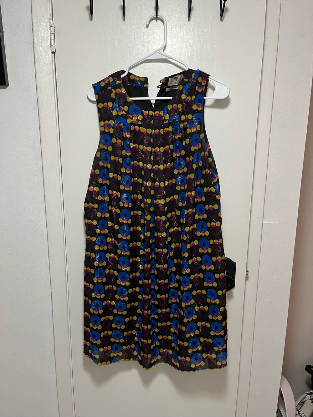 Anna Sui Sleeveless Black Geometric Print Shift Dress - Medium - Mod 60s Vibes